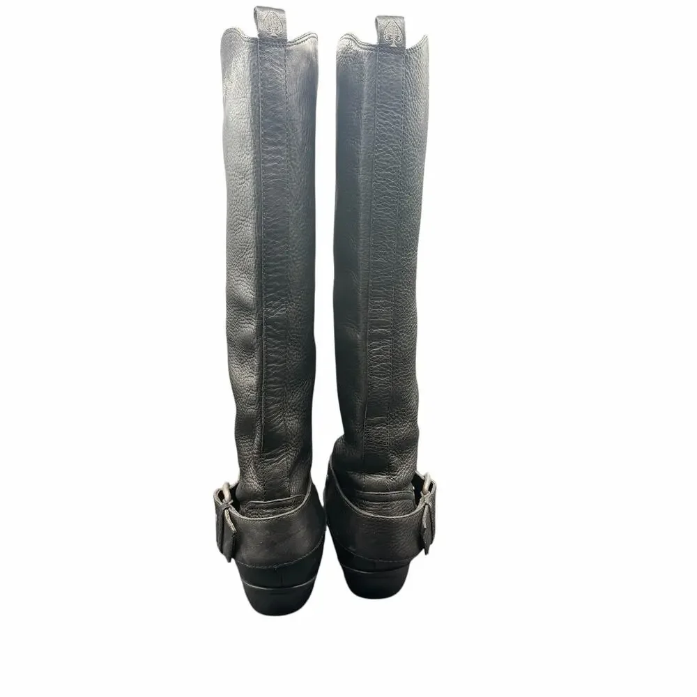 Replay Black Leather Tall Moto Boots Women’s 9.5 Buckle Riding